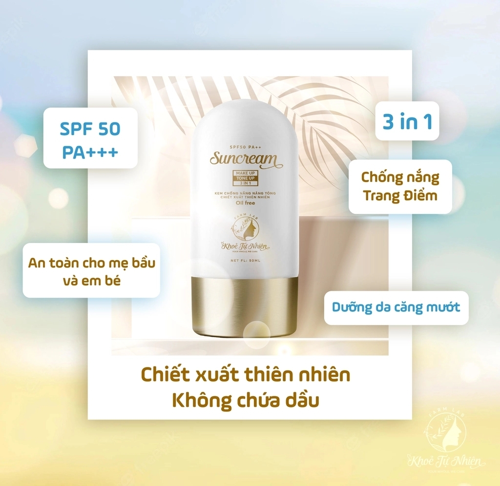 Kem chống nắng 3 IN 1 nâng tông make up SPF50 PA+++ 50ml