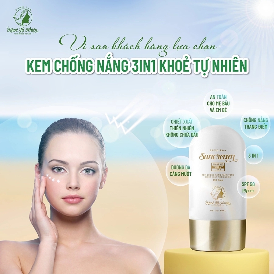 Kem chống nắng 3 IN 1 nâng tông make up SPF50 PA+++ 50ml