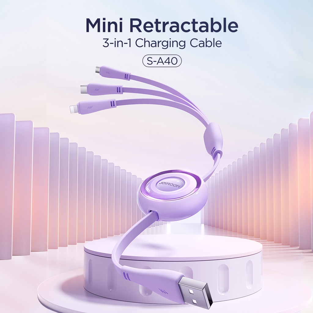 Cáp sạc dây rút 3 đầu Joyroom A40 Colorfulmini Retractable Charging Cable