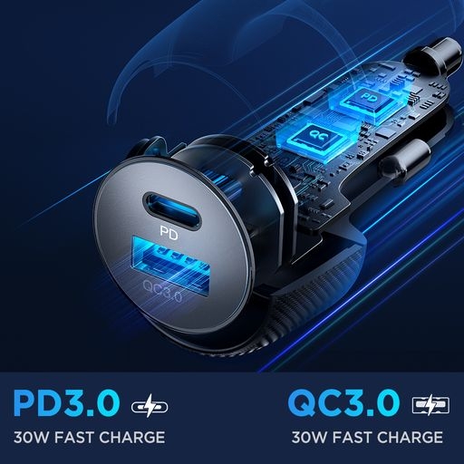 Tẩu sạc nhanh Joyroom CCN01 60W 2 cổng sạc 1A+1C Multi-Color Car Charger with Light Button