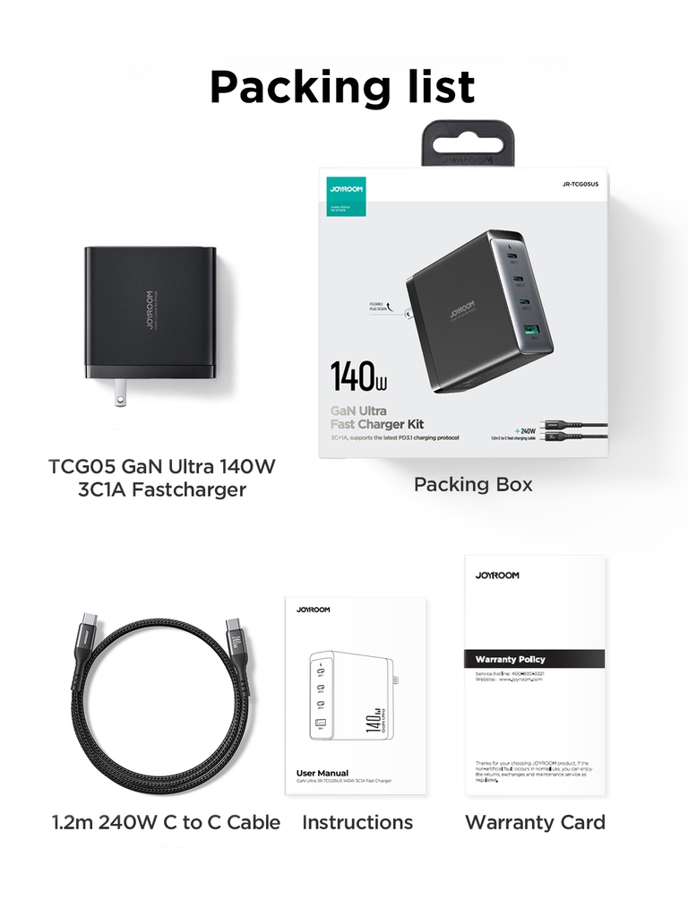 Củ sạc Joyroom GaN Ultra TCG05 sạc nhanh 140W dùng cho Laptop, iPhone, Samsung
