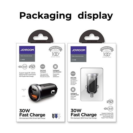 Tẩu sạc nhanh Joyroom A08 30W Mini 2 cổng sạc PD+QC3.0 Smart Fast Charger