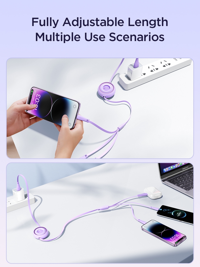 Cáp sạc dây rút 3 đầu Joyroom A40 Colorfulmini Retractable Charging Cable