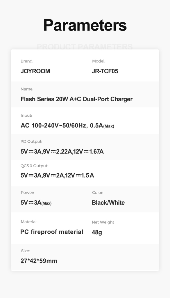 Cóc sạc 20W Joyroom 2 cổng sạc USB và Type C TCF05 Flash dùng cho điện thoại Samsung, iPhone