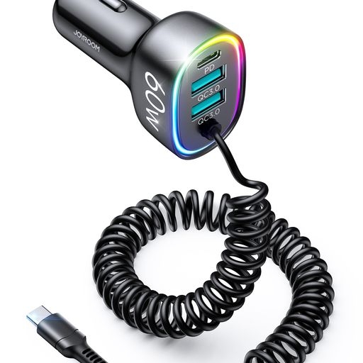 Tẩu sạc nhanh Joyroom CL19 60W 4-in-1 Car Charger với 4 cổng 2USB + 1PD và Type C nối dài