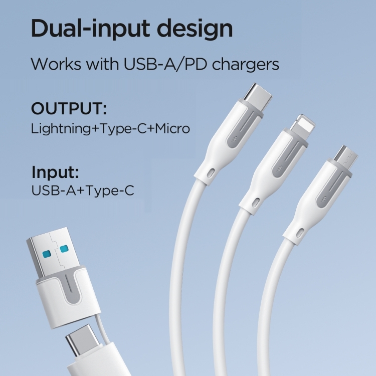 Cáp sạc Joyroom S-2T3018A15 Ice Crystal Series 3.5A USB+TypeC to Lightning+TypeC+Micro 5-in-1 Charging Cable