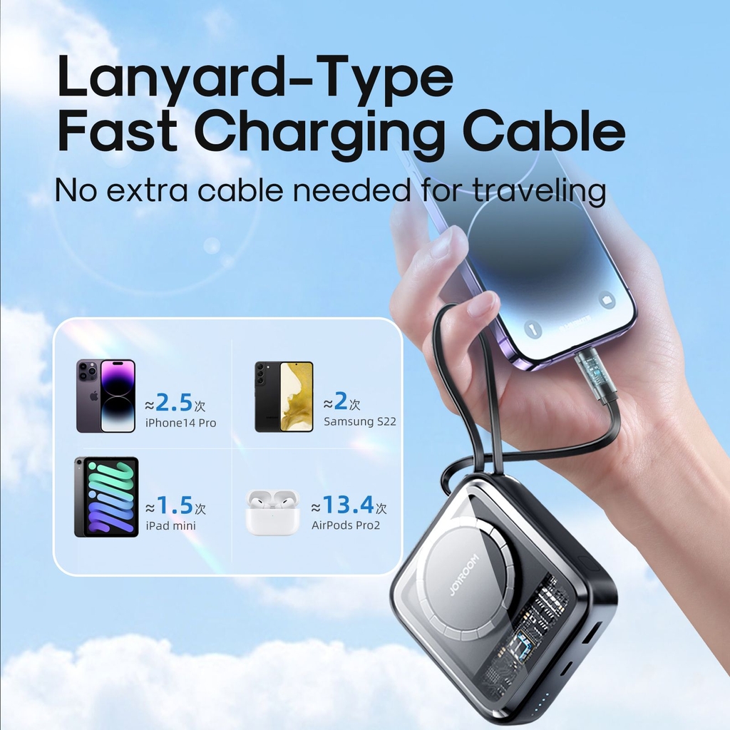 Sạc dự phòng iPhone Joyroom  không dây Icy Series 22.5W dung lượng 10000mAh nam châm tích hợp cáp sạc