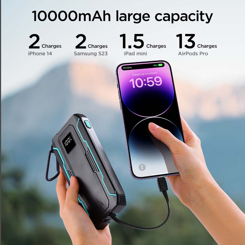 Sạc dự phòng Joyroom 22.5W Power Bank L017/L018 tích hợp kèm 2 cáp sạc , đèn pin và âm thanh SOS du lịch dùng cho điện thoại , máy tính bảng