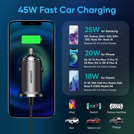 Tẩu sạc nhanh Joyroom A35 45W Mini 2 cổng sạc ring-pull fast car charger