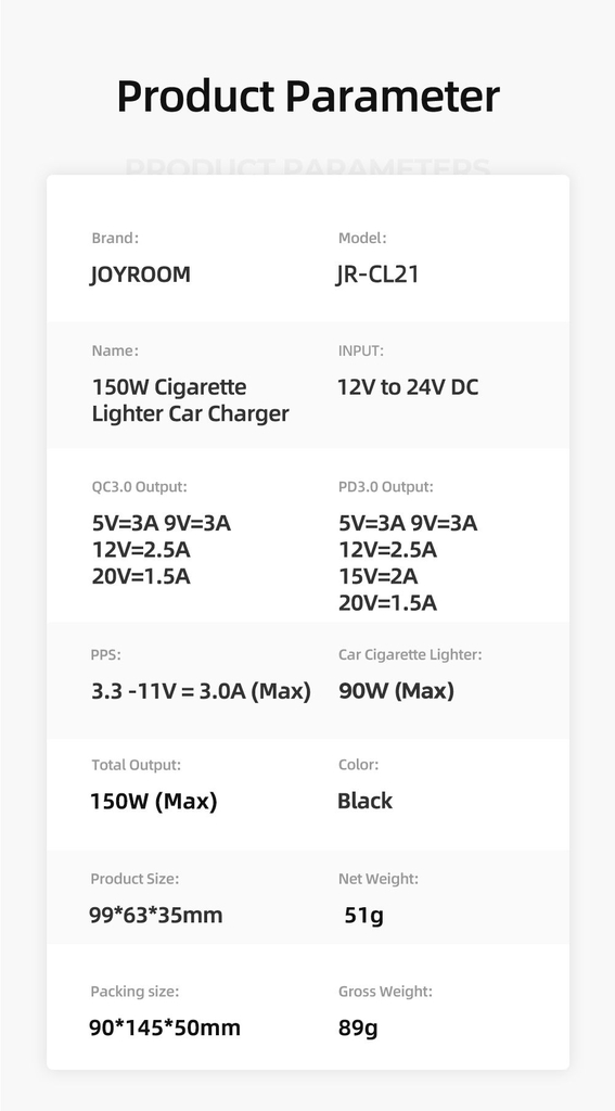Tẩu sạc nhanh Joyroom CL21 150W có RGB 1 tẩu 3 cổng sạc 2*PD+USB Car Charger