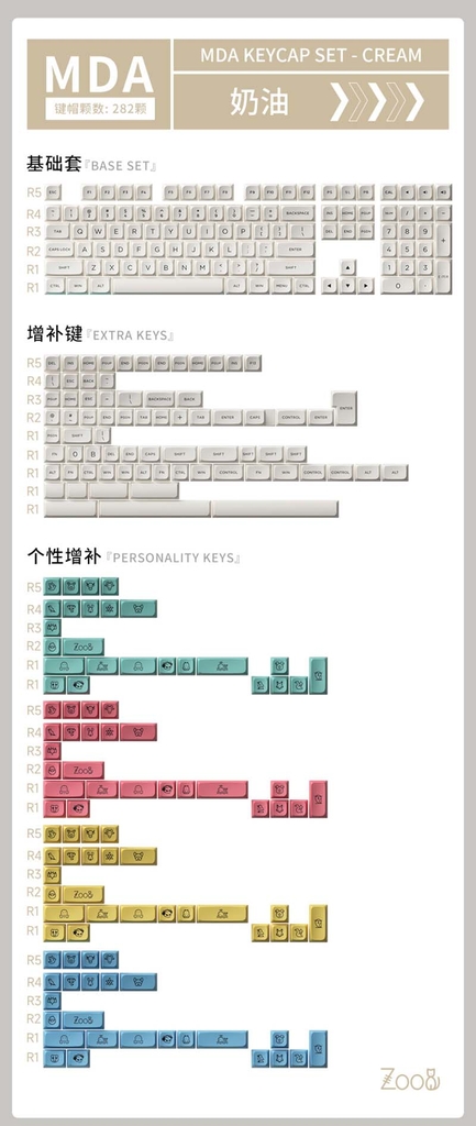 Akko Cream Keycaps (MDA / PBT Double-shot / 227 nút)