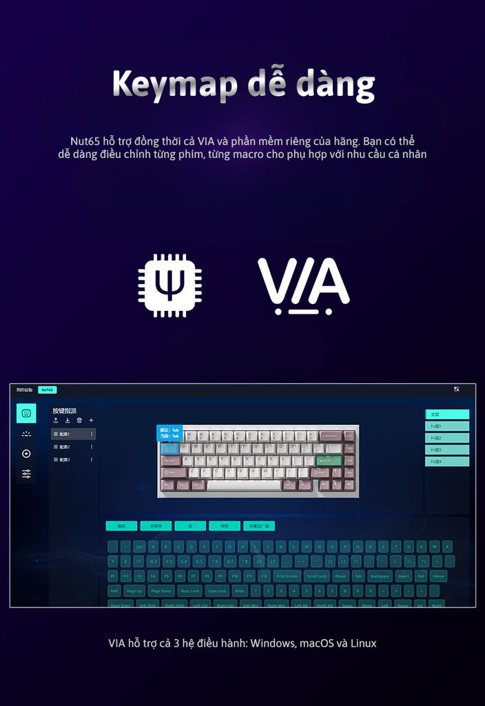 Nut65 - Kit bàn phím cơ nhôm 3 mode LED RGB