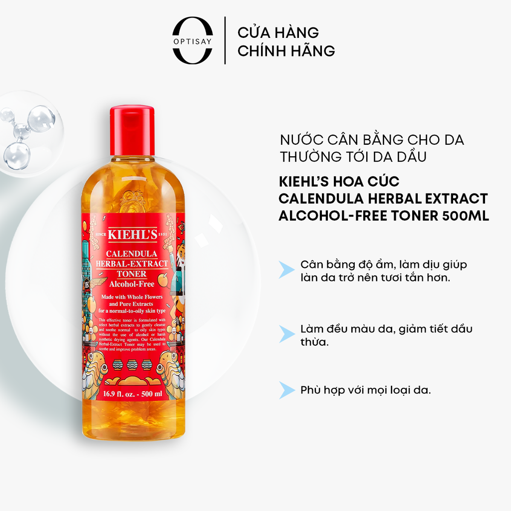 [Phiên bản giới hạn] Nước Cân Bằng Kiehl’s Hoa Cúc Calendula Herbal Extract Alcohol-Free Toner 500ml cho da thường tới da dầu