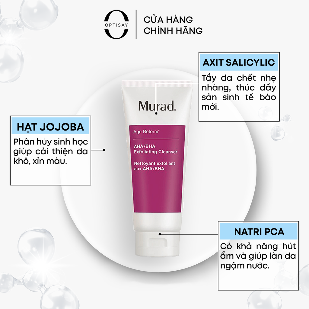 Sữa rửa mặt tẩy da chết MURAD AHA/BHA Exfoliating Cleanser 200ml cho mọi loại da