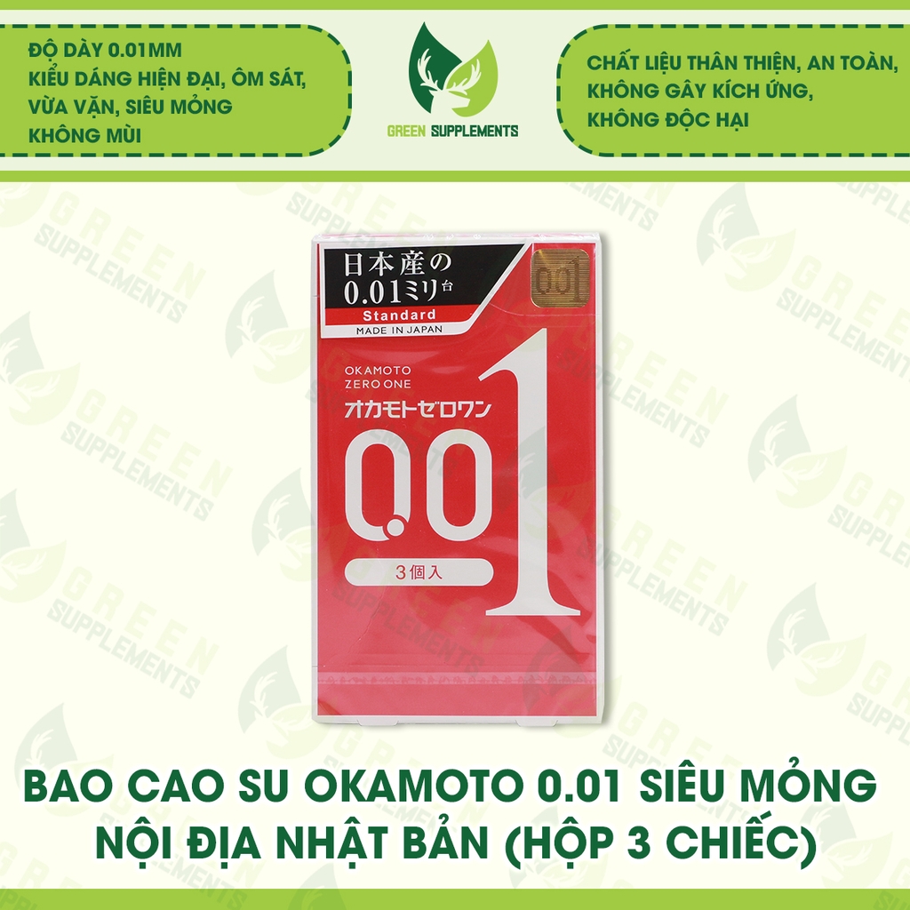 Bao Cao Su Okamoto 0.01 Siêu Mỏng Nội Địa Nhật Bản (hộp 3 chiếc)