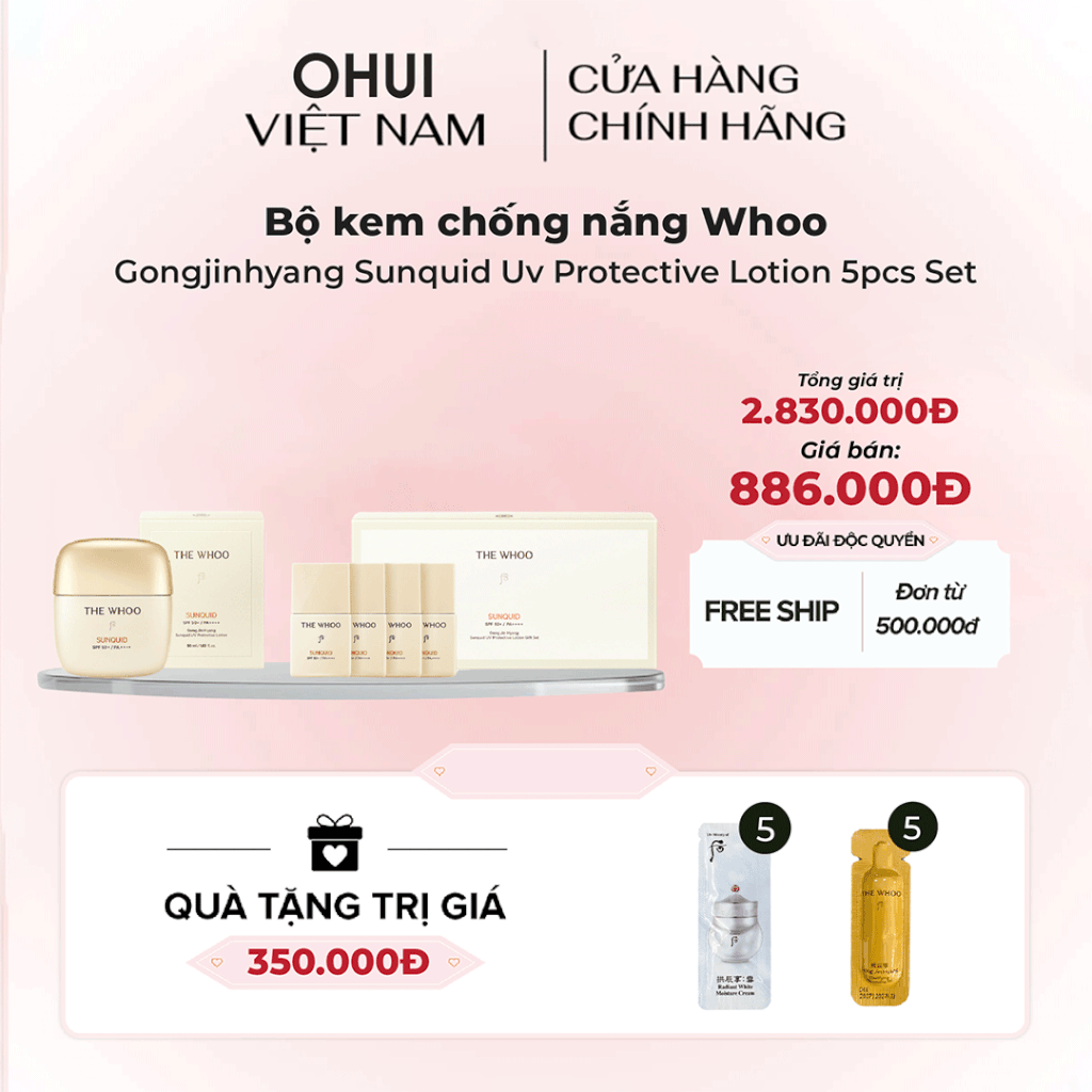 Bộ kem chống nắng Whoo Gongjinhyang Sunquid Uv Protective Lotion 5pcs Set