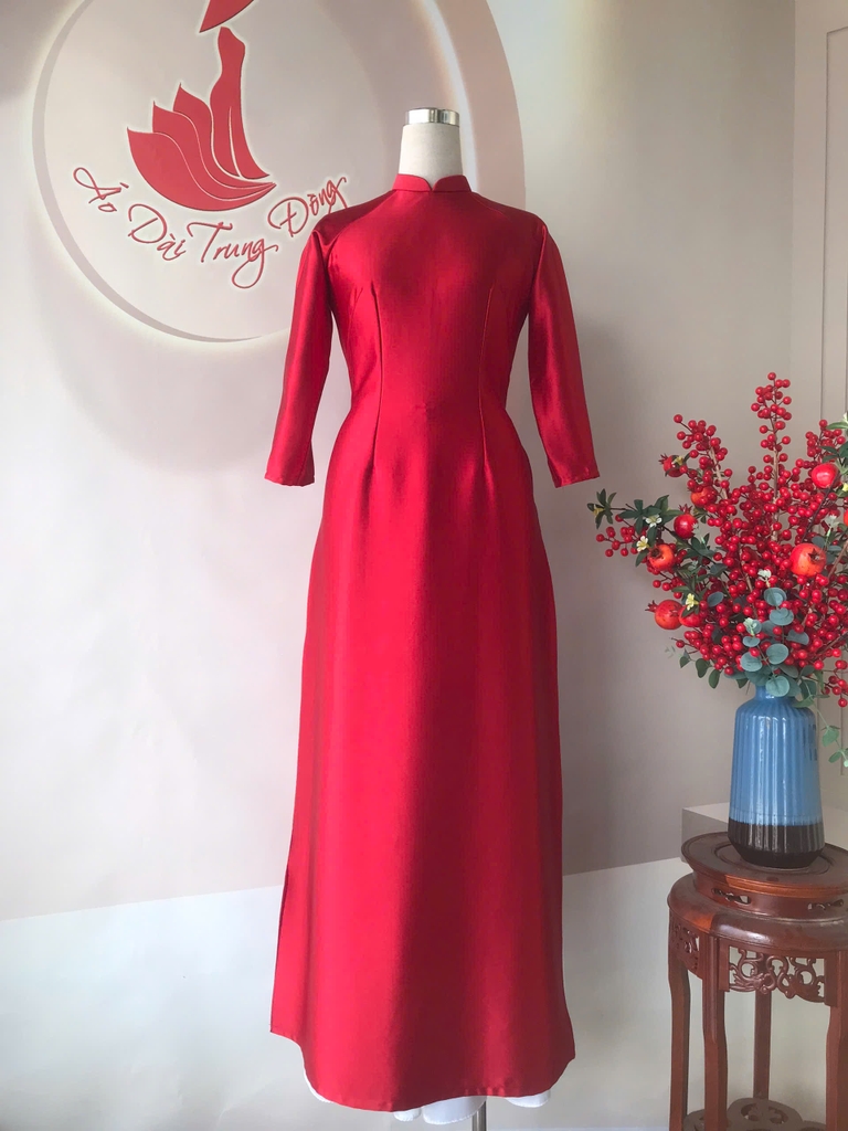 Áo dài lụa ruby trơn cổ 2,5cm/ Áo dài Trung Đồng
