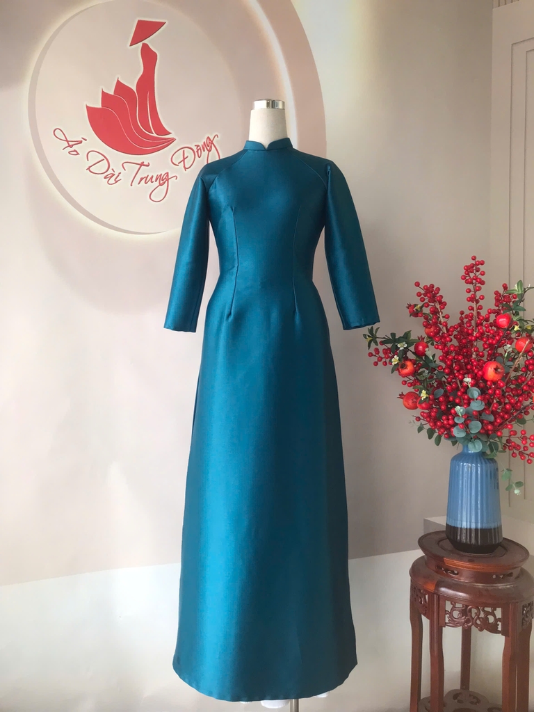 Áo dài lụa ruby trơn cổ 2,5cm/ Áo dài Trung Đồng