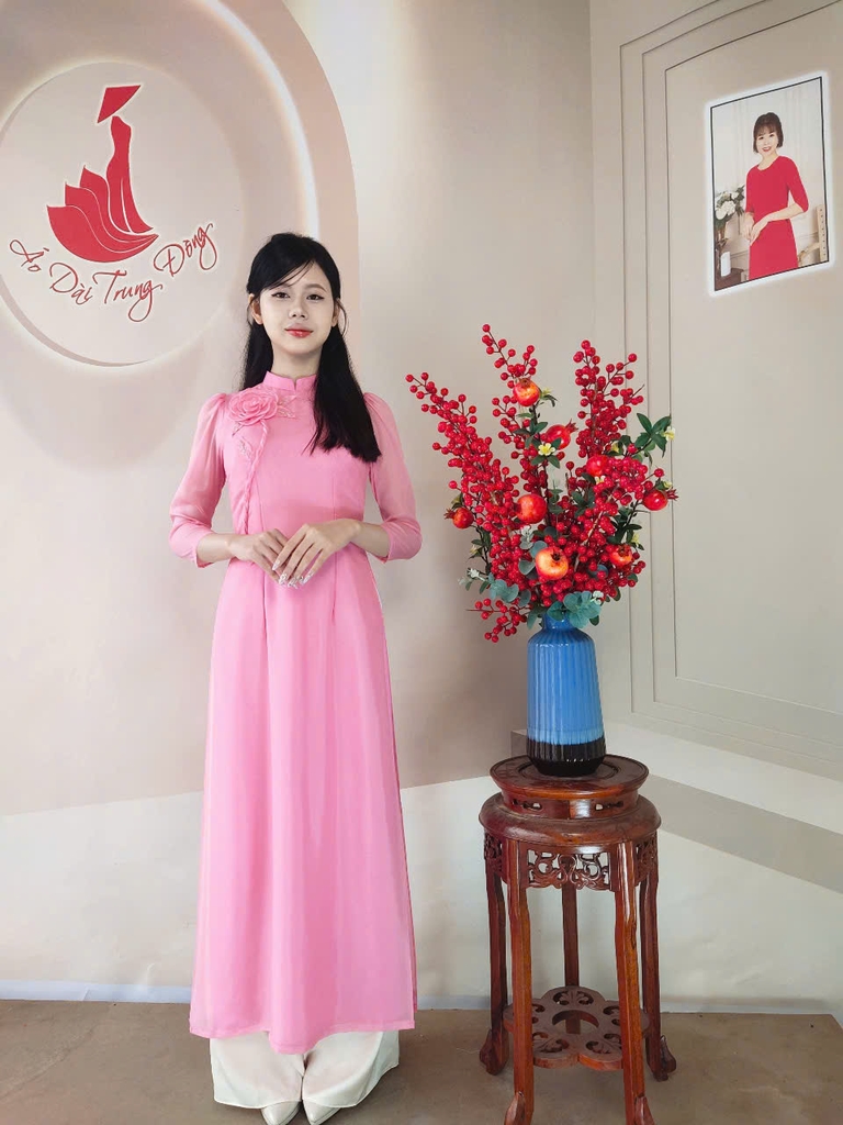 Set Áo dài cách tân tơ óng kết 1 bông hoa/ Áo dài Trung Đồng