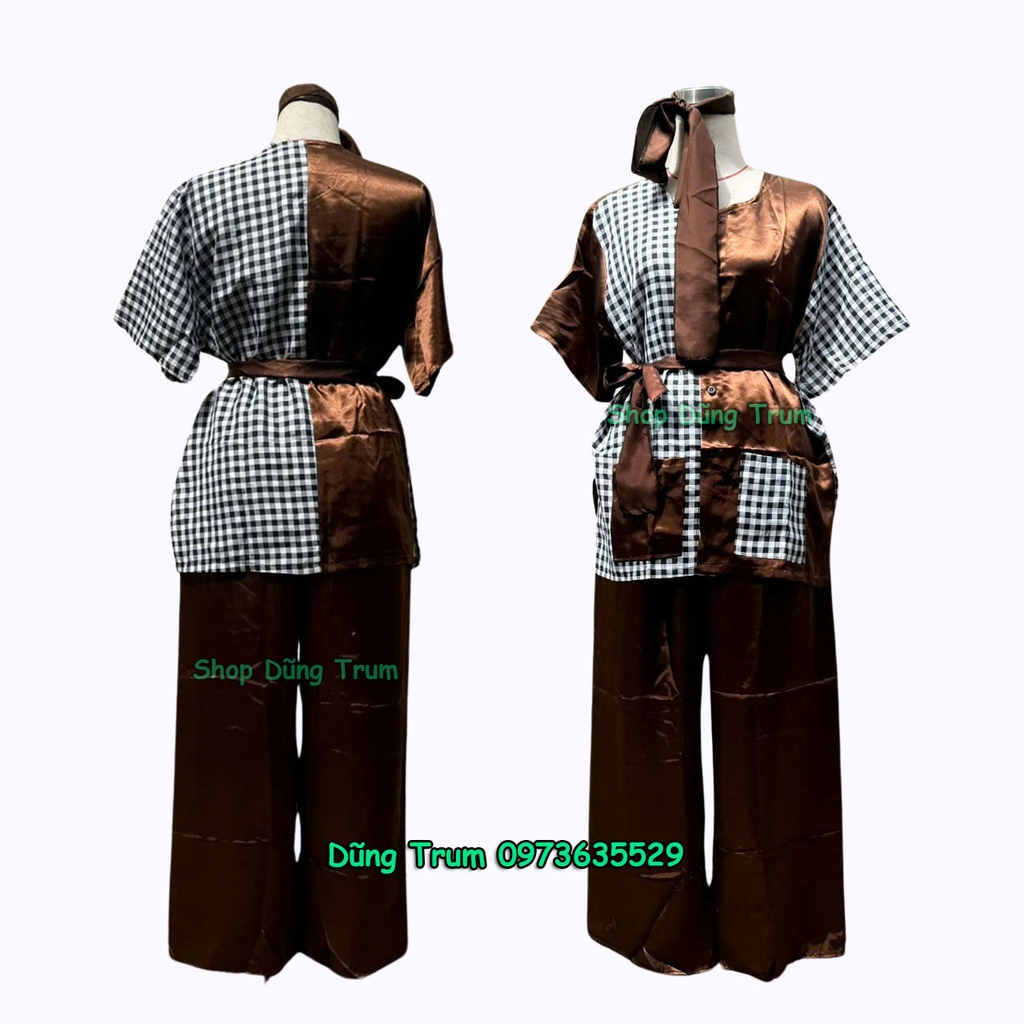 Bộ Áo Bà Ba Nông Dân Người Lớn đầy đủ phụ kiện hóa trang chú Cuội biểu diễn