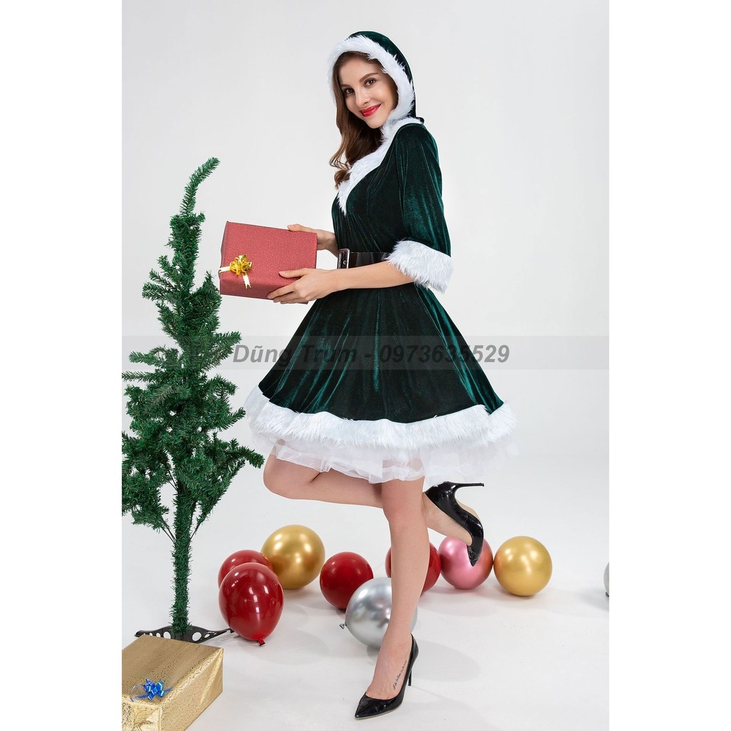 Đầm Noel nữ cao cấp nổi bật, váy hóa trang Noel chất nhung cực đẹp DT41