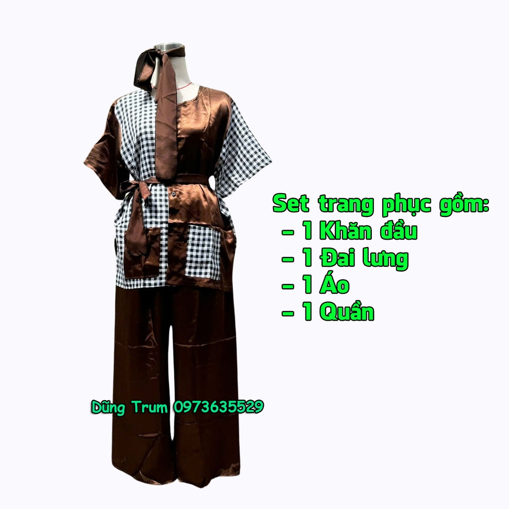 Bộ Áo Bà Ba Nông Dân Người Lớn đầy đủ phụ kiện hóa trang chú Cuội biểu diễn