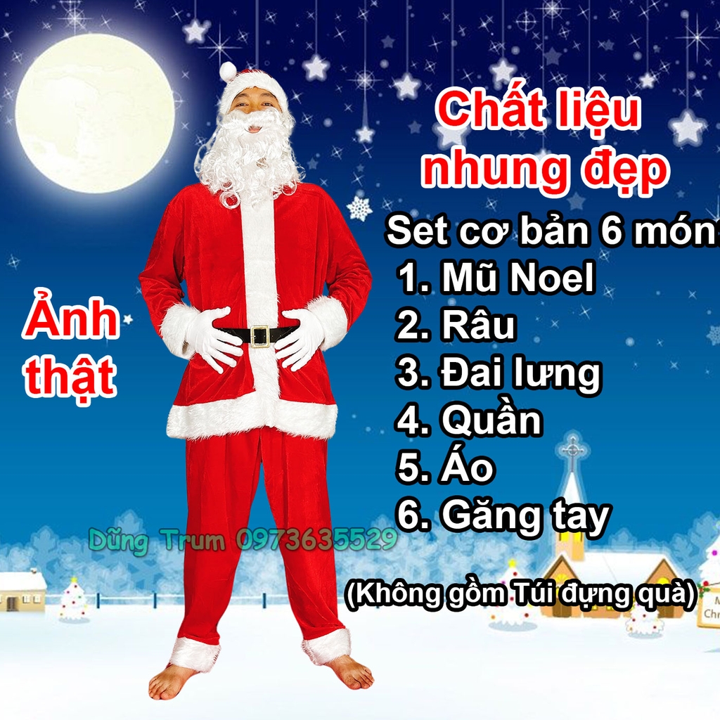 Bộ Quần Áo Ông Già Noel Chuẩn Chất Nhung Đầy Đủ Chi Tiết Siêu Đẹp