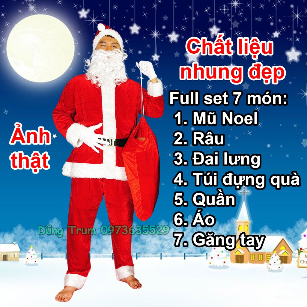 Bộ Quần Áo Ông Già Noel Chuẩn Chất Nhung Đầy Đủ Chi Tiết Siêu Đẹp