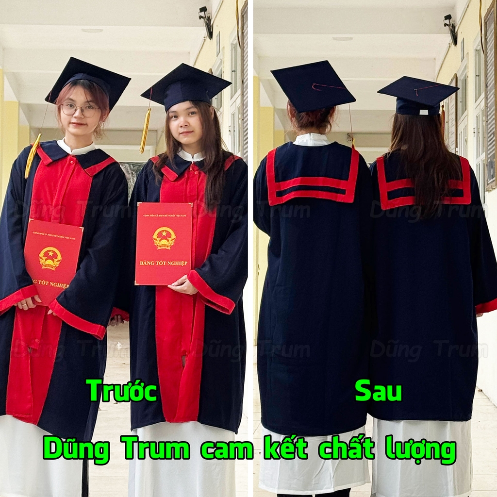 Áo Cử Nhân Cả Mũ Chất Liệu Vải Dâu Mát Đẹp Đầy Đủ Size Từ Tiểu Học Đến Người Lớn