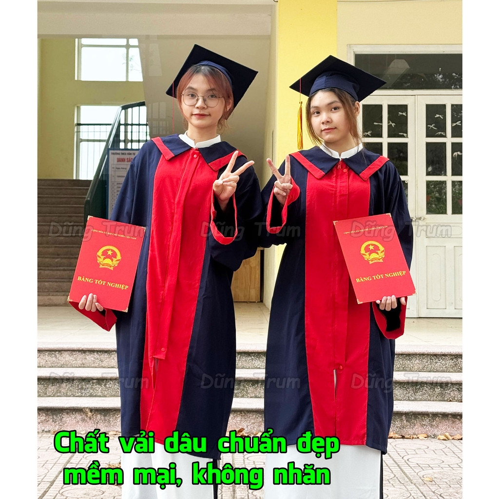 Áo Cử Nhân Cả Mũ Chất Liệu Vải Dâu Mát Đẹp Đầy Đủ Size Từ Tiểu Học Đến Người Lớn