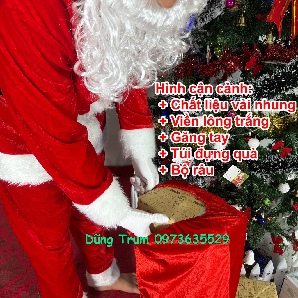 Bộ Quần Áo Ông Già Noel Chuẩn Chất Nhung Đầy Đủ Chi Tiết Siêu Đẹp