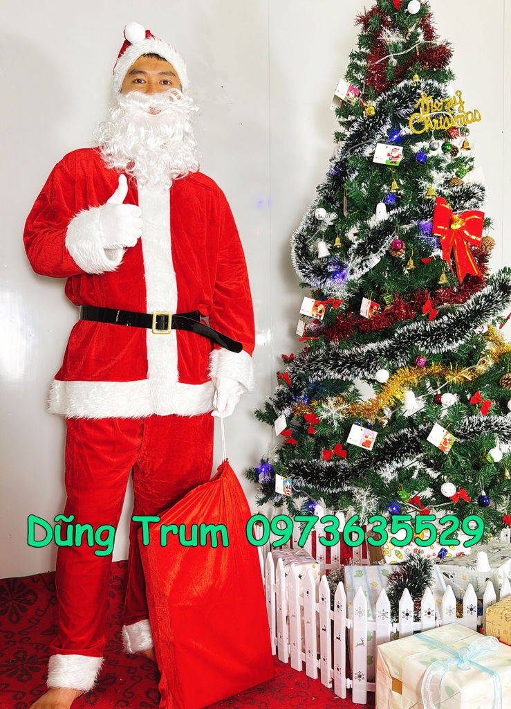 Bộ Quần Áo Ông Già Noel Chuẩn Chất Nhung Đầy Đủ Chi Tiết Siêu Đẹp