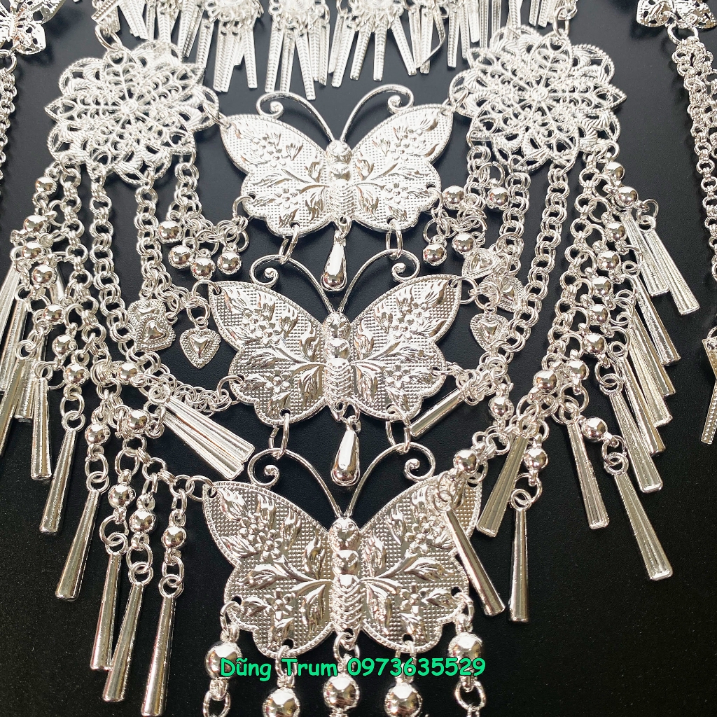 Vòng cổ dân tộc tam hồ điệp chất liệu hợp kim bạc sáng, kiềng dân tộc siêu đẹp DT016