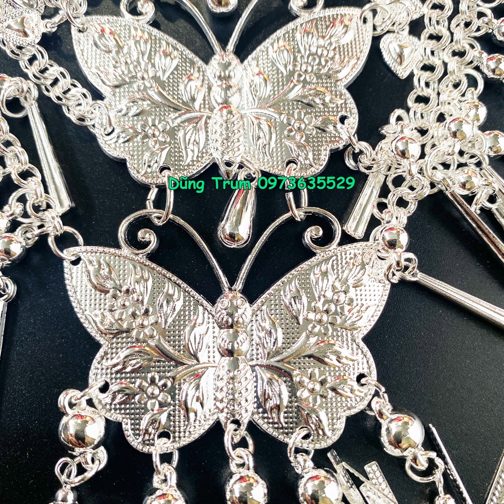 Vòng cổ dân tộc tam hồ điệp chất liệu hợp kim bạc sáng, kiềng dân tộc siêu đẹp DT016