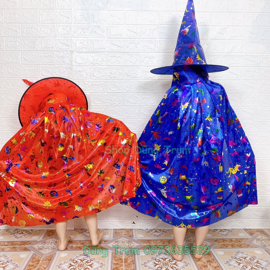 Áo choàng phù thủy Halloween kèm mũ cho bé trai, bé gái hóa trang Halloween