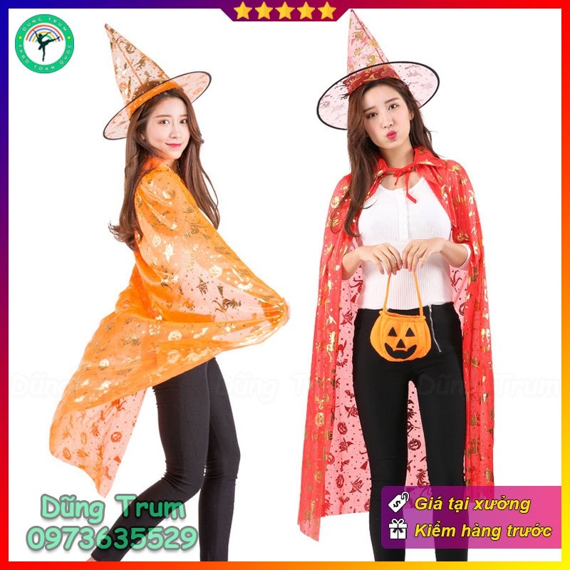 Áo choàng phù thủy kèm mũ hóa trang Halloween siêu đẹp