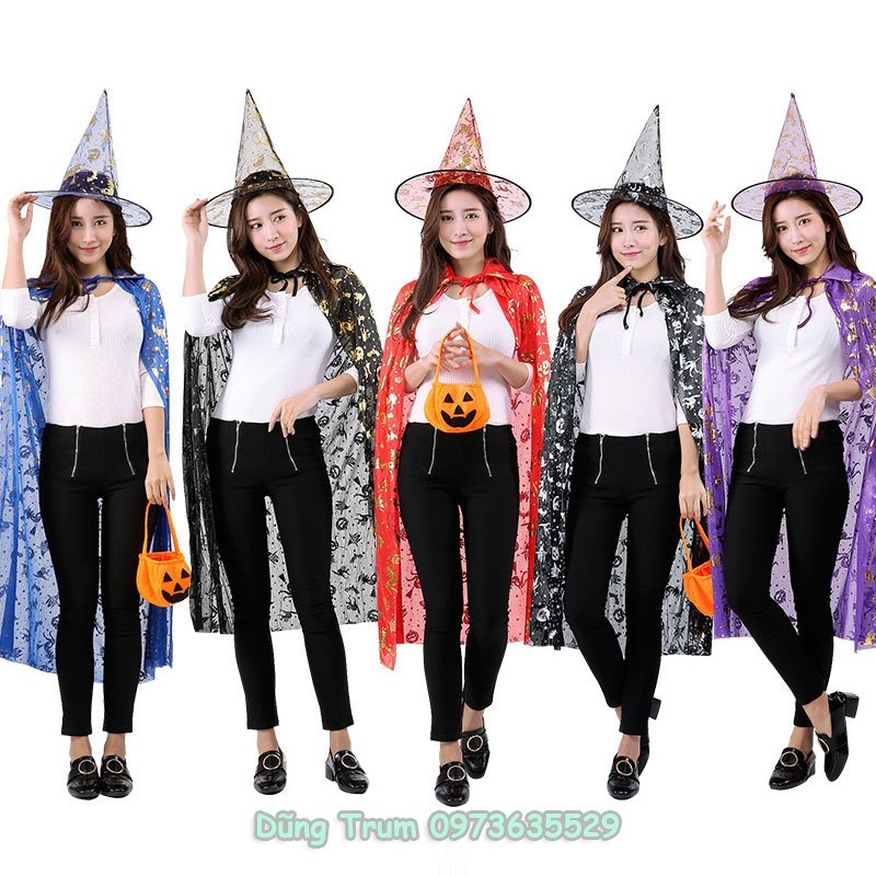 Áo choàng phù thủy kèm mũ hóa trang Halloween siêu đẹp