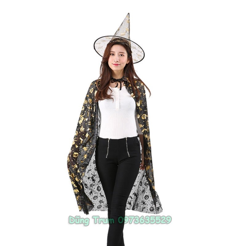 Áo choàng phù thủy kèm mũ hóa trang Halloween siêu đẹp