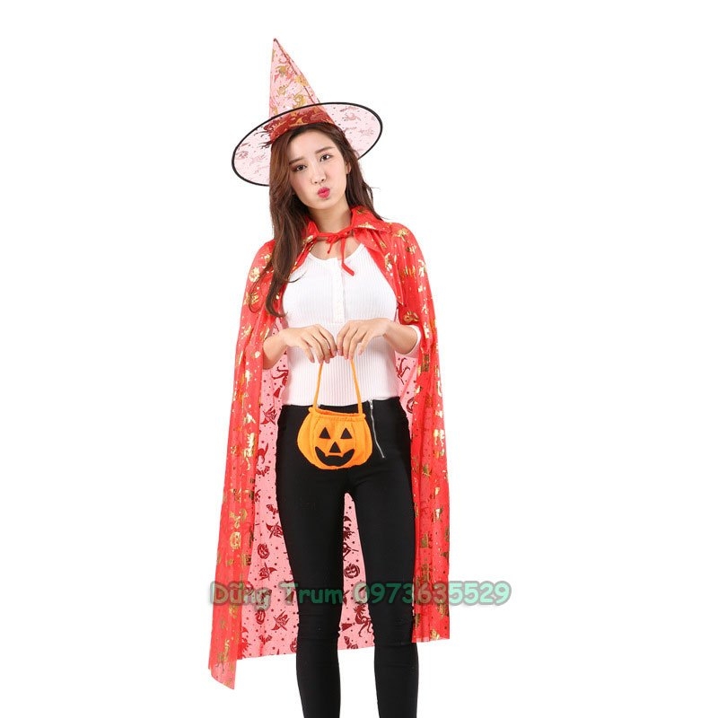 Áo choàng phù thủy kèm mũ hóa trang Halloween siêu đẹp