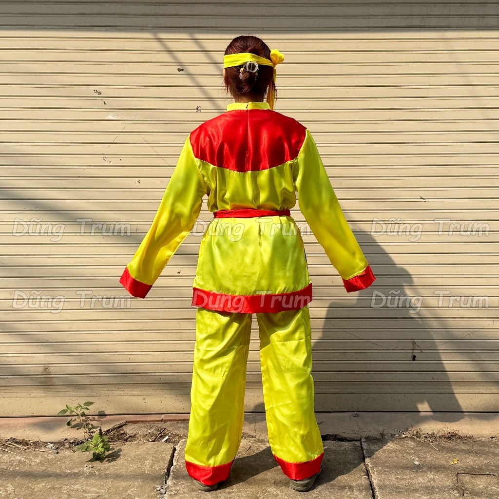 Trang phục trống hội chất vải satanh thoáng mát form rộng thoải mái, bộ trống hội rước kiệu