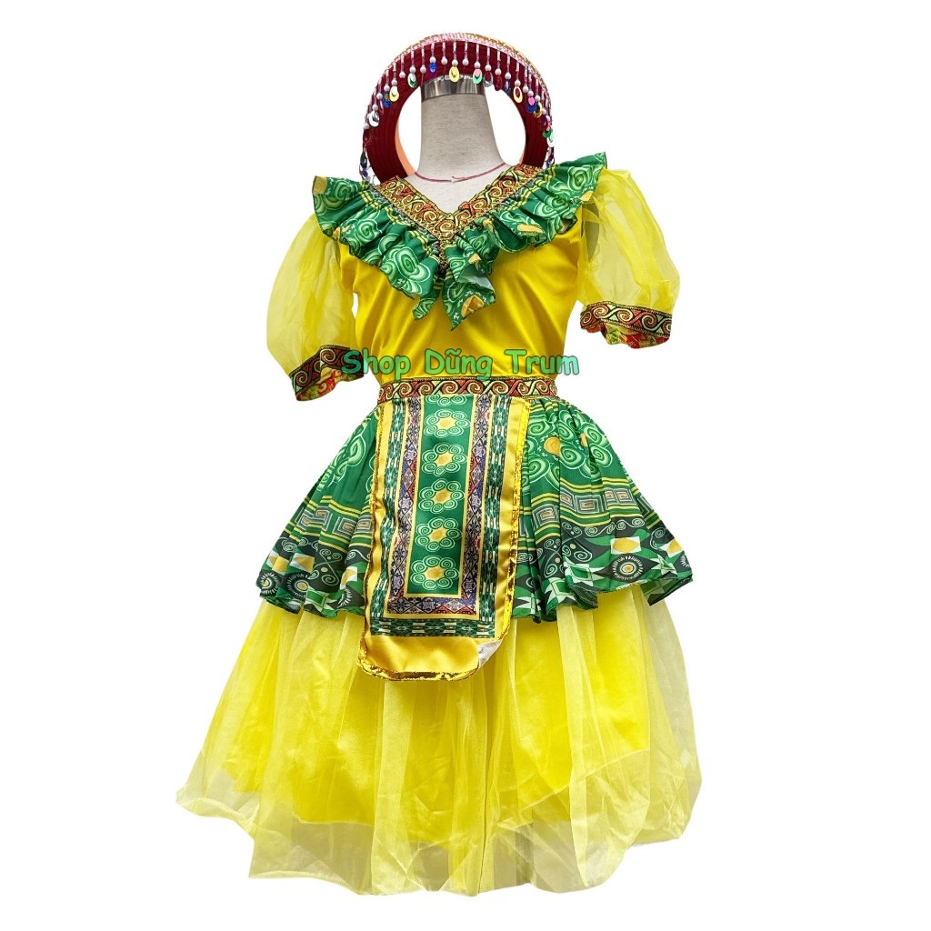 Trang phục dân tộc Mông phối 2 màu xanh vàng, váy dân tộc H'mông