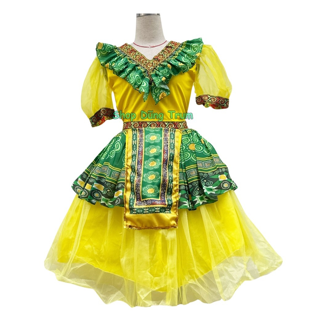 Trang phục dân tộc Mông phối 2 màu xanh vàng, váy dân tộc H'mông