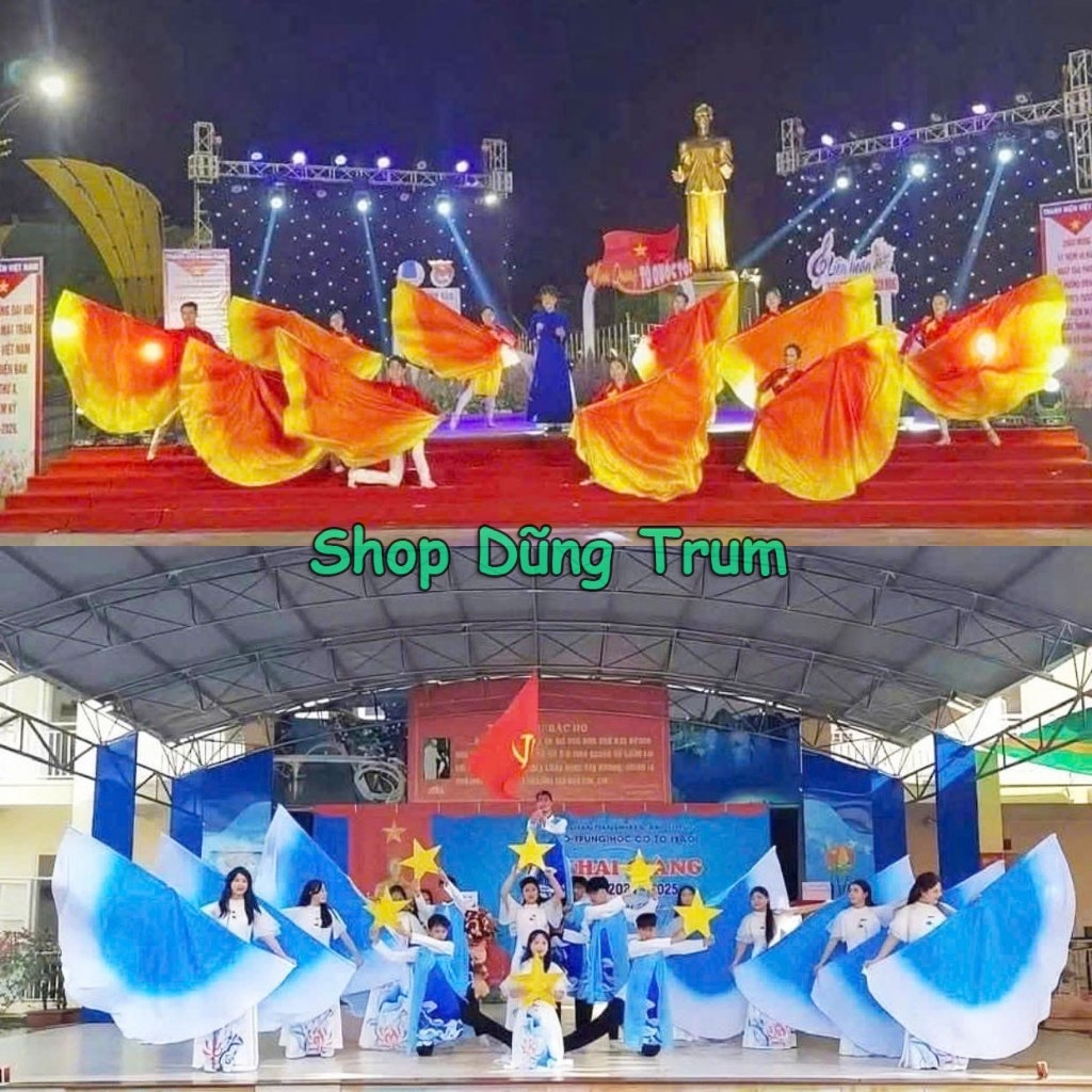 Cánh bán nguyệt lụa múa biểu diễn, cánh múa bán nguyệt kích thước 2 mét siêu đẹp