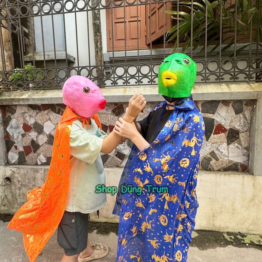 Mặt nạ đầu cá xanh lá đội đầu hài hước troll đủ màu, mặt nạ xanh cá chép bằng silicon hoá trang Hallowen