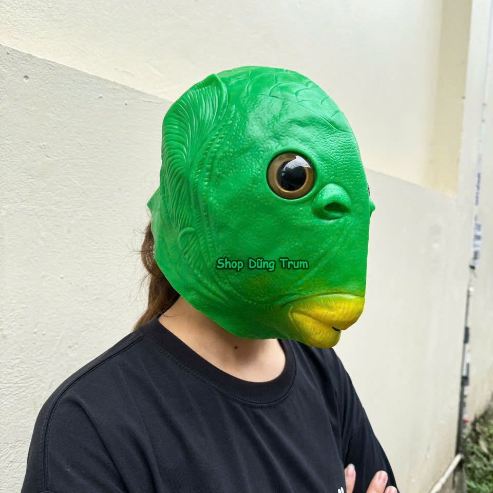 Mặt nạ đầu cá xanh lá đội đầu hài hước troll đủ màu, mặt nạ xanh cá chép bằng silicon hoá trang Hallowen