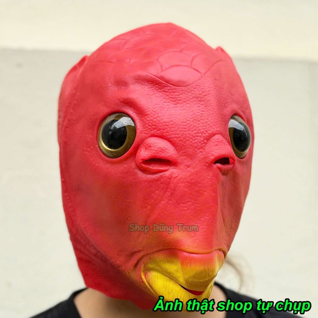 Mặt nạ đầu cá xanh lá đội đầu hài hước troll đủ màu, mặt nạ xanh cá chép bằng silicon hoá trang Hallowen