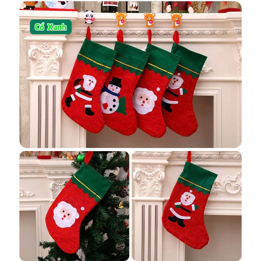 COMBO 12 Tất Noel đựng quà size to 23 x 36cm trang trí Giáng Sinh chất liệu vải không dệt