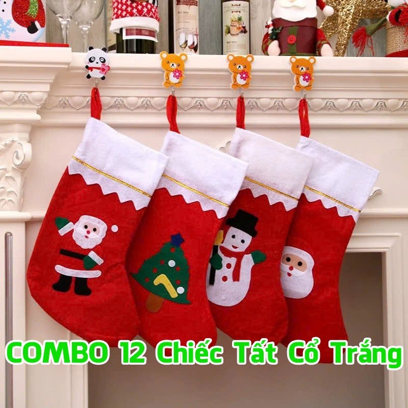 COMBO 12 Tất Noel đựng quà size to 23 x 36cm trang trí Giáng Sinh chất liệu vải không dệt