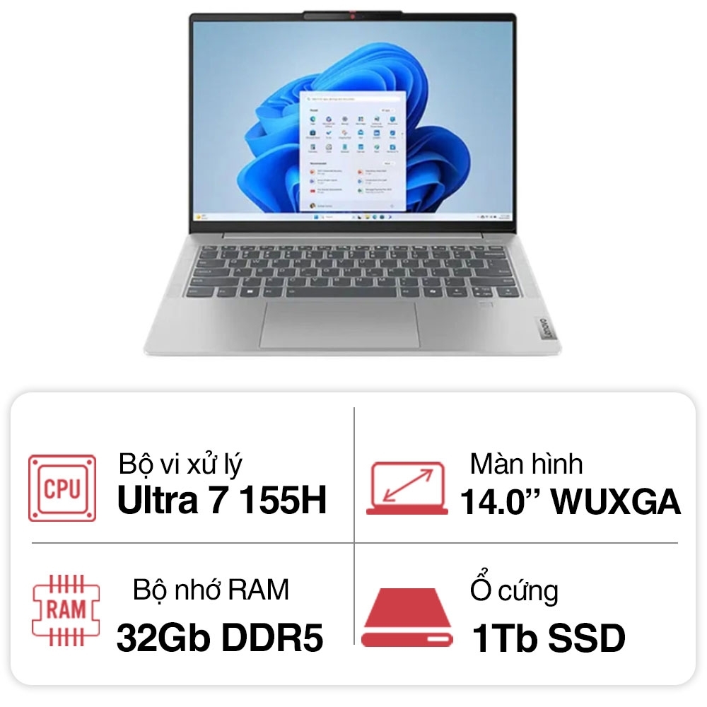 Laptop Lenovo IdeaPad Slim 5 14IMH9 OLED 83DA0020VN (Ultra 7 155H/ 32GB/ 1TB SSD/14 inch WUXGA/Win11/ Grey/ Vỏ nhôm/2Y)