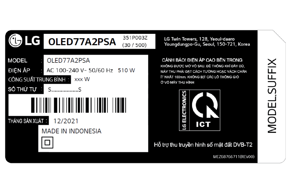 Smart Tivi OLED LG 77 Inch 4K OLED77A2PSA